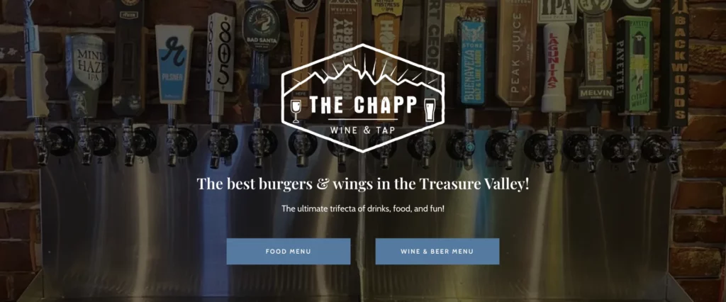 A Screenshot of The Chapp Wine & Tap's Website | Web Design with Logo | Brand Identity